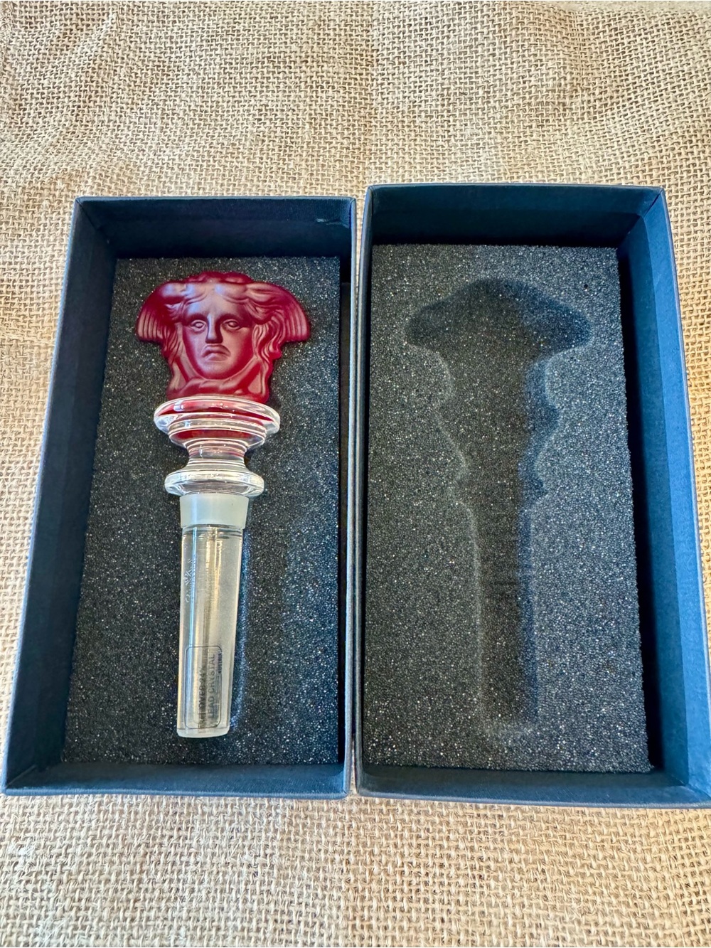 Versace Rosenthal Medusa Lumiere Red Crystal Bottle Stopper Vintage In Box